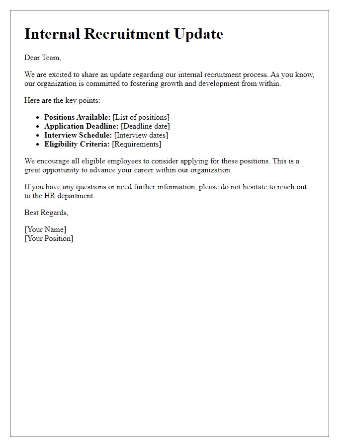 Letter template of internal recruitment update