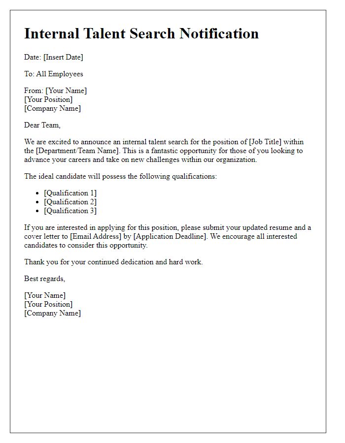 Letter template of internal talent search notification