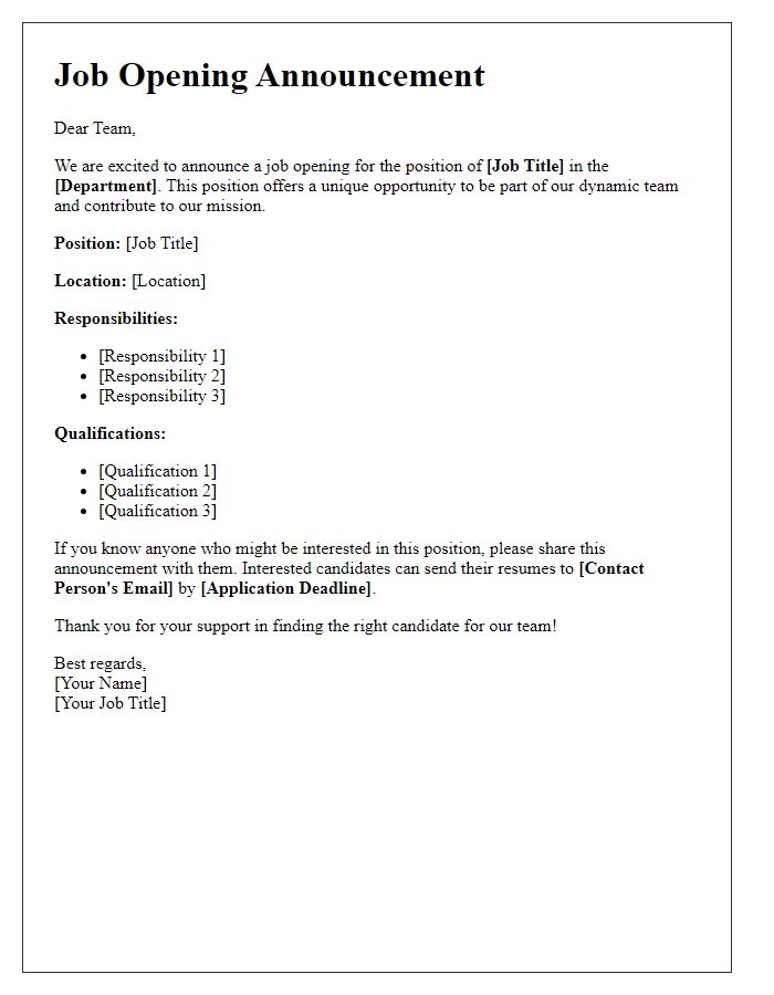 Letter template of staff job opening announcement