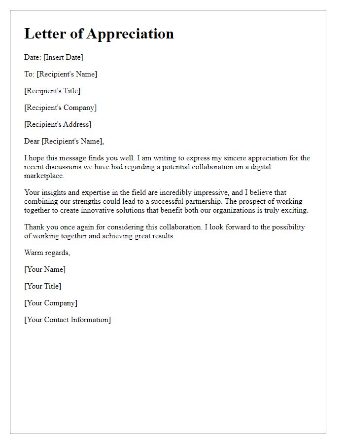 Letter template of appreciation for potential digital marketplace collaboration