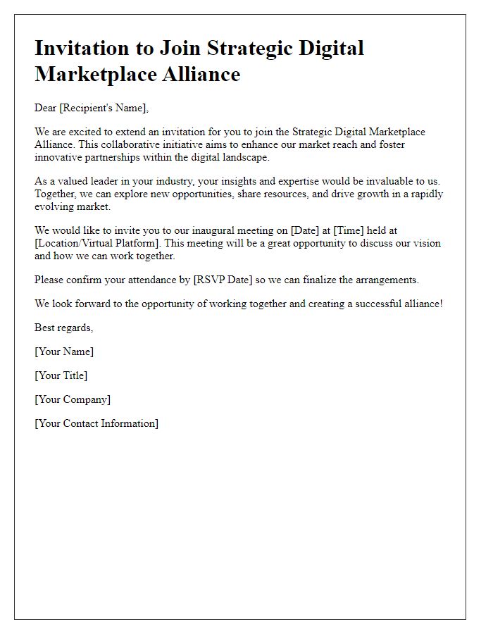 Letter template of invitation for strategic digital marketplace alliance