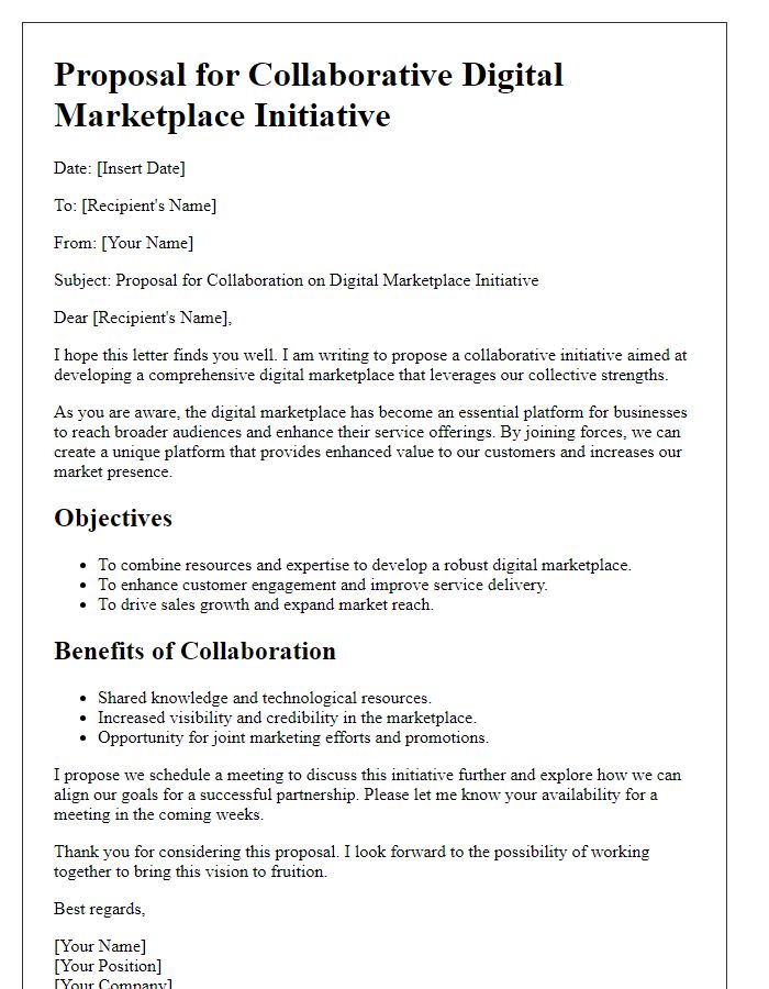 Letter template of proposal for collaborative digital marketplace initiative