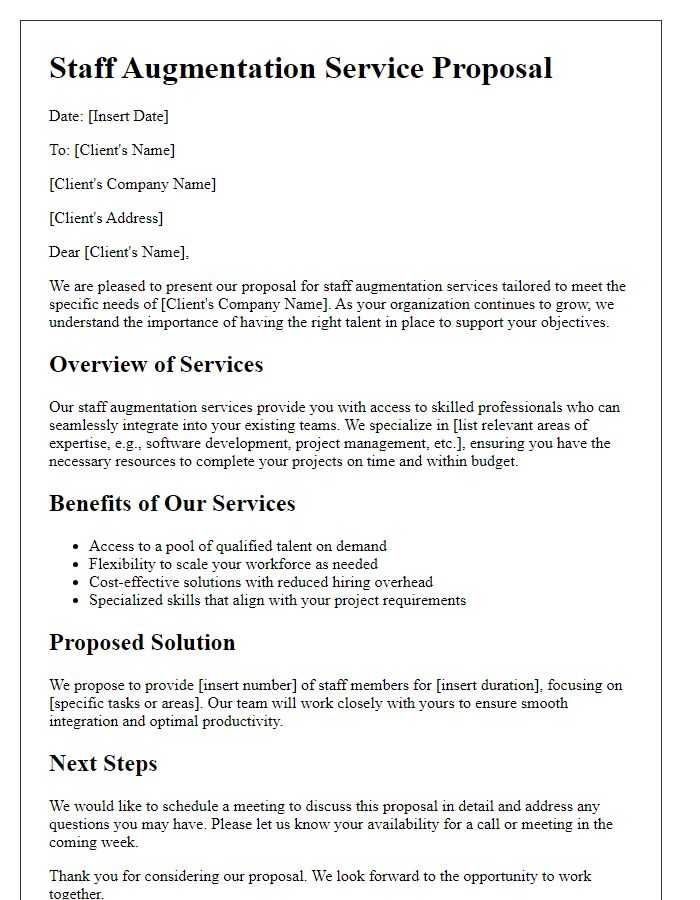 Letter template of staff augmentation service proposal