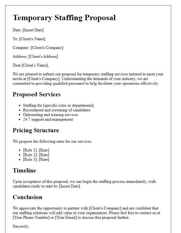 Letter template of temporary staffing proposal