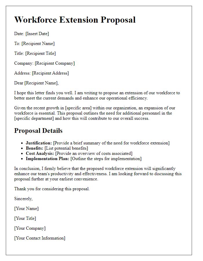 Letter template of workforce extension proposal