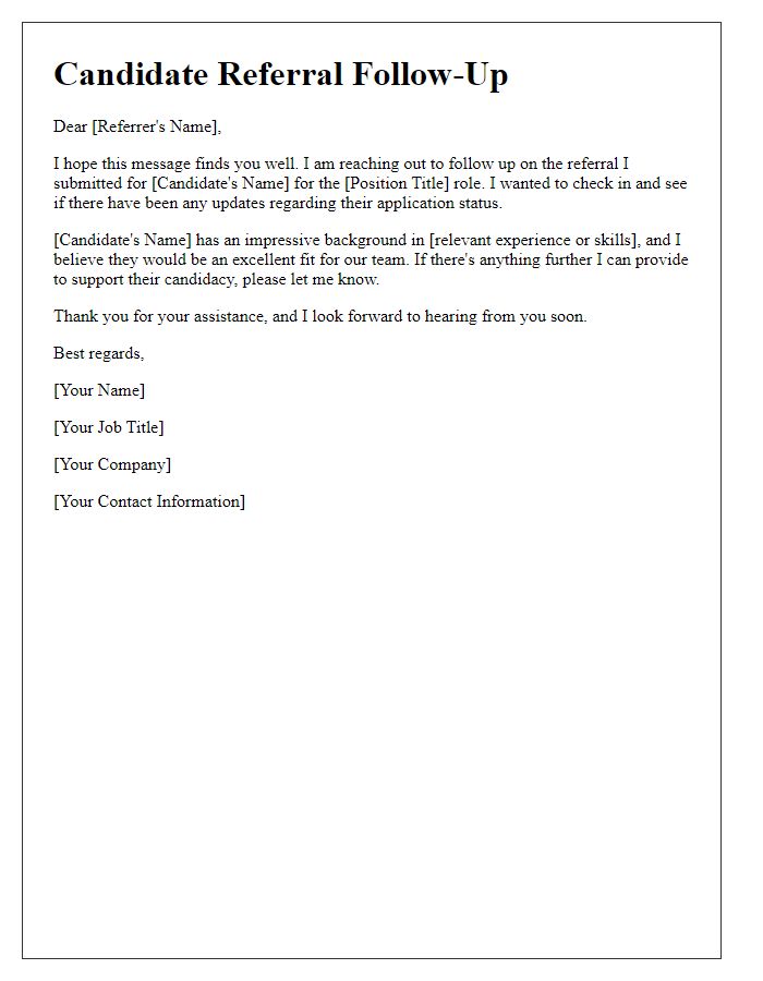 Letter template of candidate referral follow-up for executive referrals.