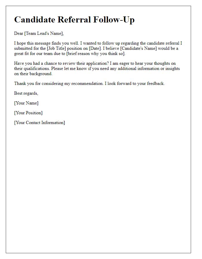 Letter template of candidate referral follow-up for team leads.