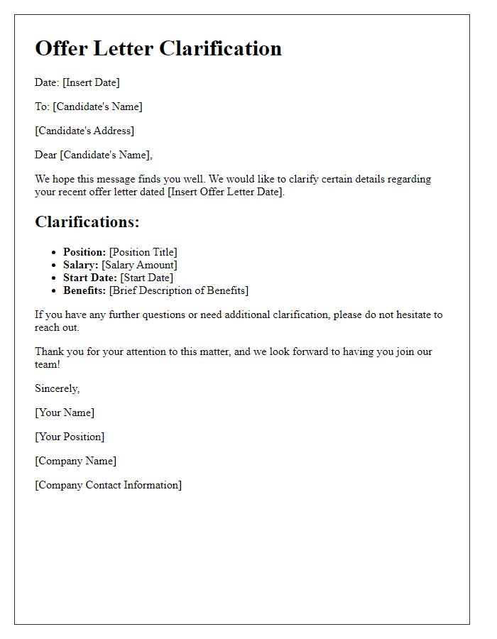 Letter template of offer letter clarification