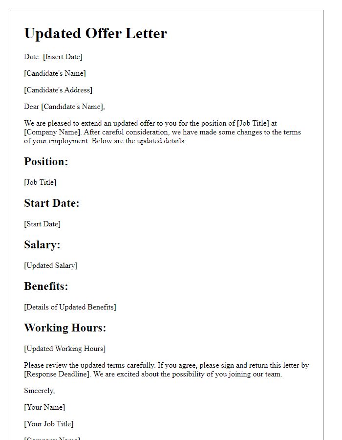 Letter template of updated offer letter terms