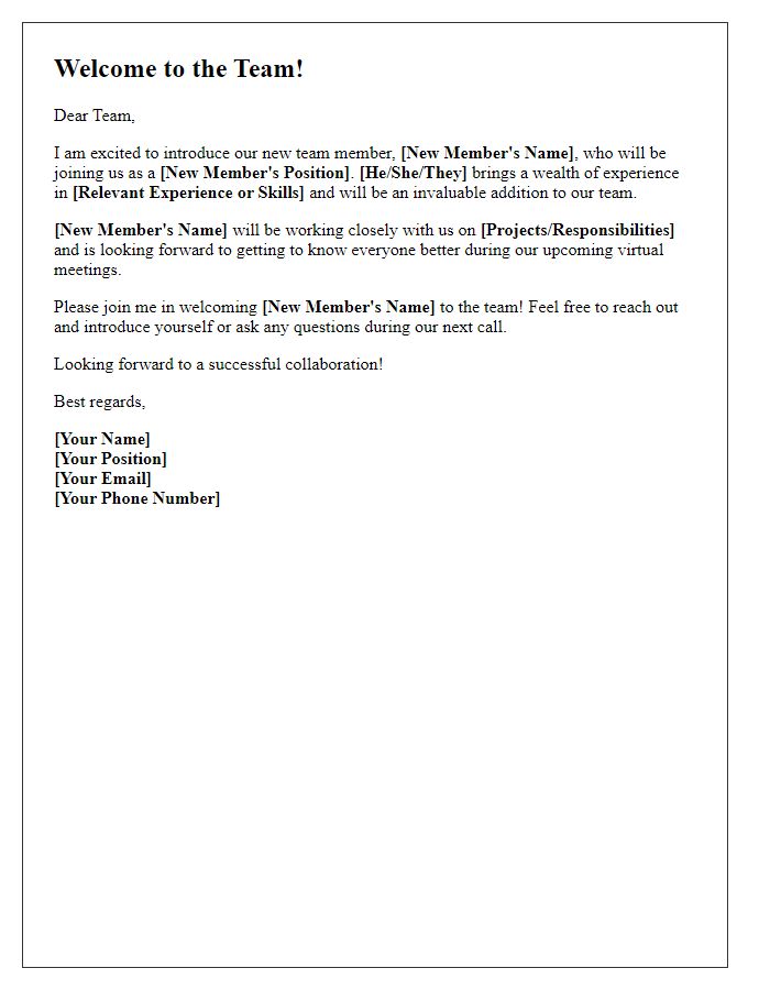 Letter template of introduction for team members during virtual onboarding.