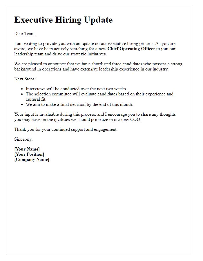 Letter template of Executive Hiring Update