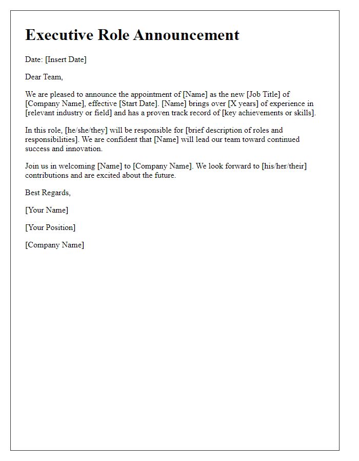 Letter template of Executive Role Announcement