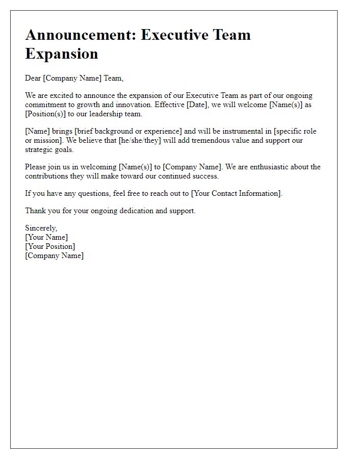 Letter template of Executive Team Expansion Announcement