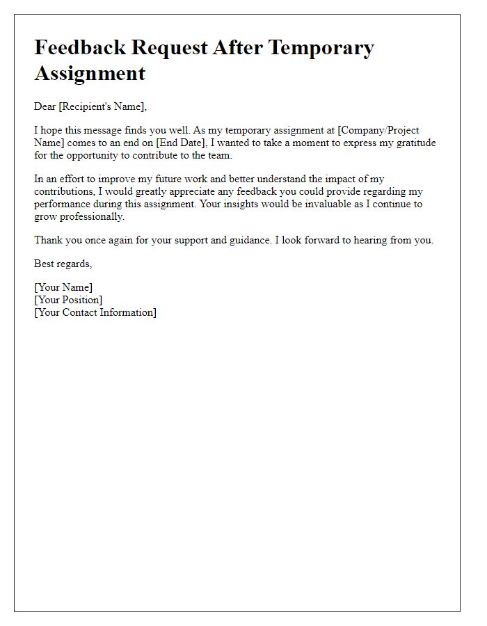 Letter template of feedback request upon temporary assignment end