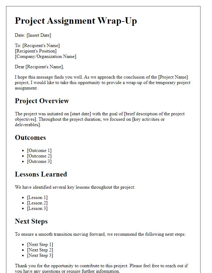 Letter template of temporary project assignment wrap-up