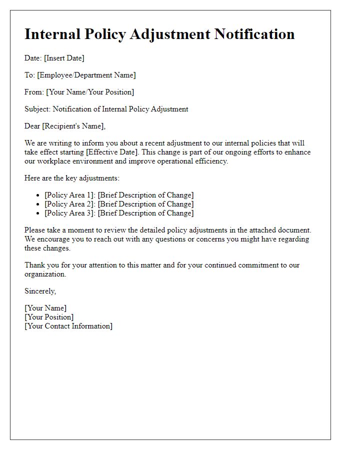 Letter template of internal policy adjustment notification