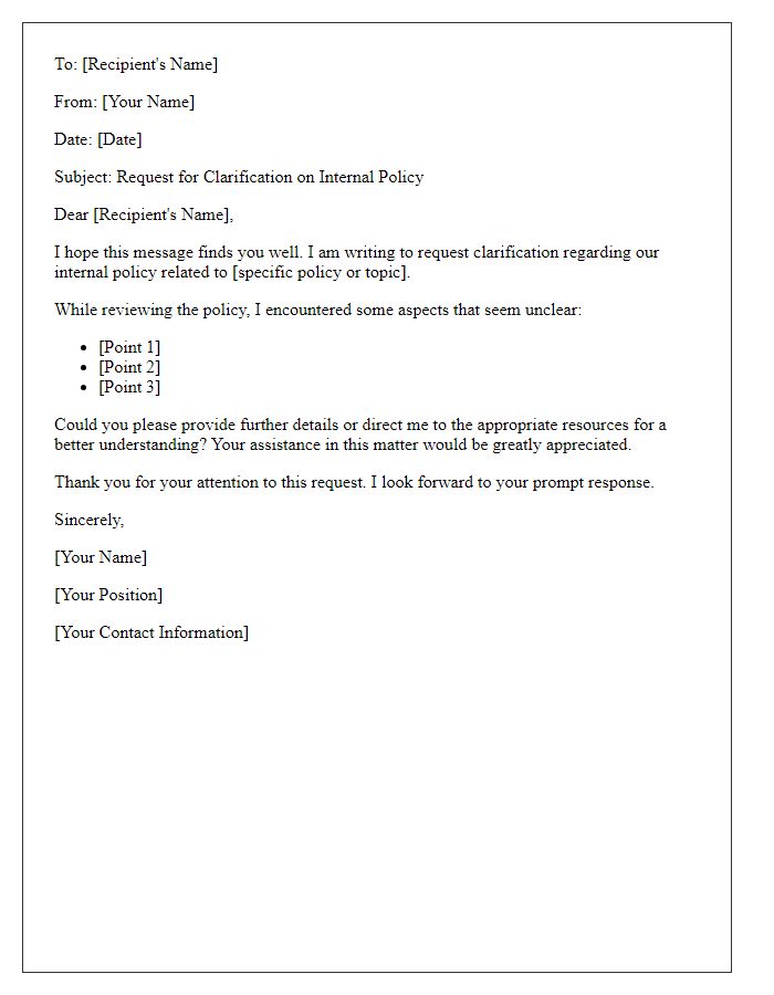 Letter template of internal policy clarification request