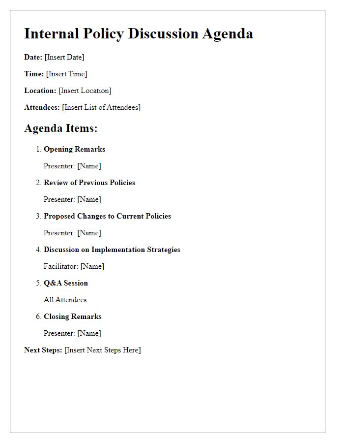 Letter template of internal policy discussion agenda