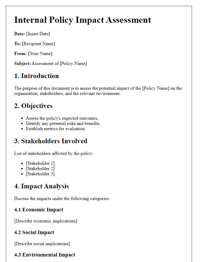 Letter template of internal policy impact assessment