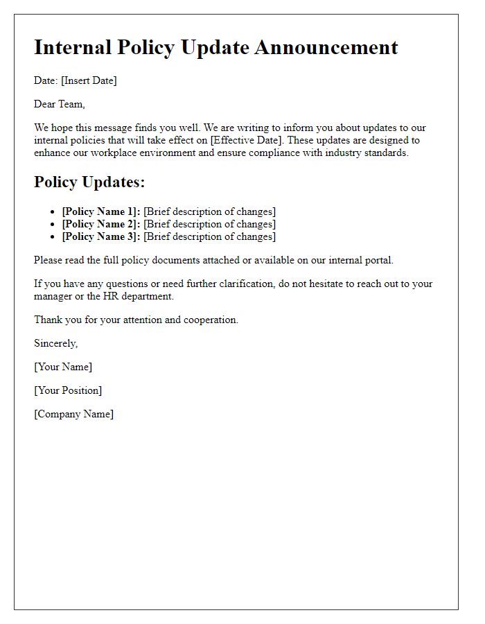 Letter template of internal policy update announcement