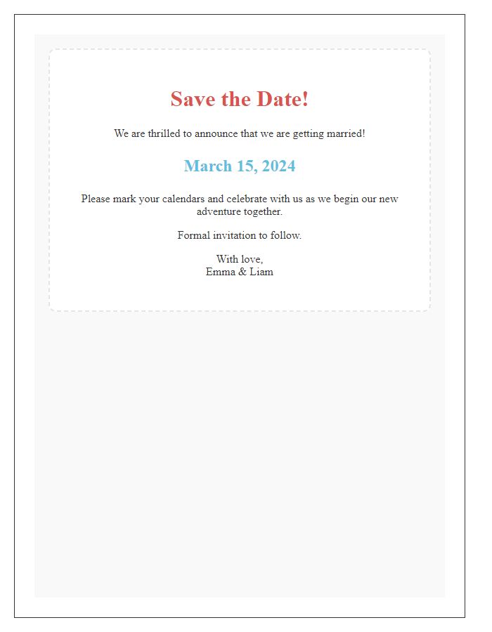 Letter template of creative save the date announcement for wedding