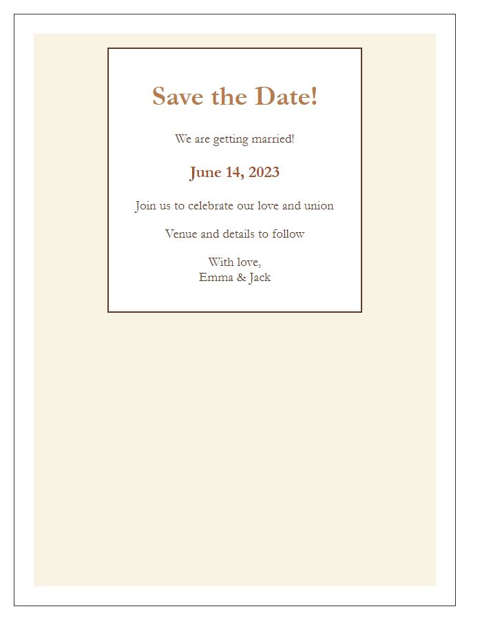 Letter template of vintage-style save the date for wedding