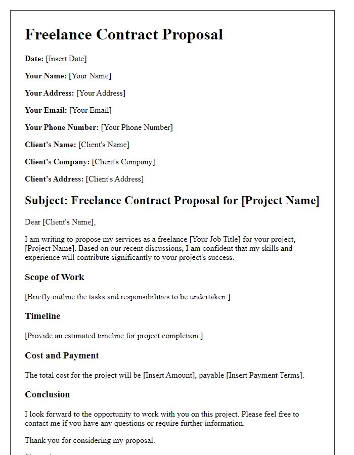 Letter template of freelance contract proposal