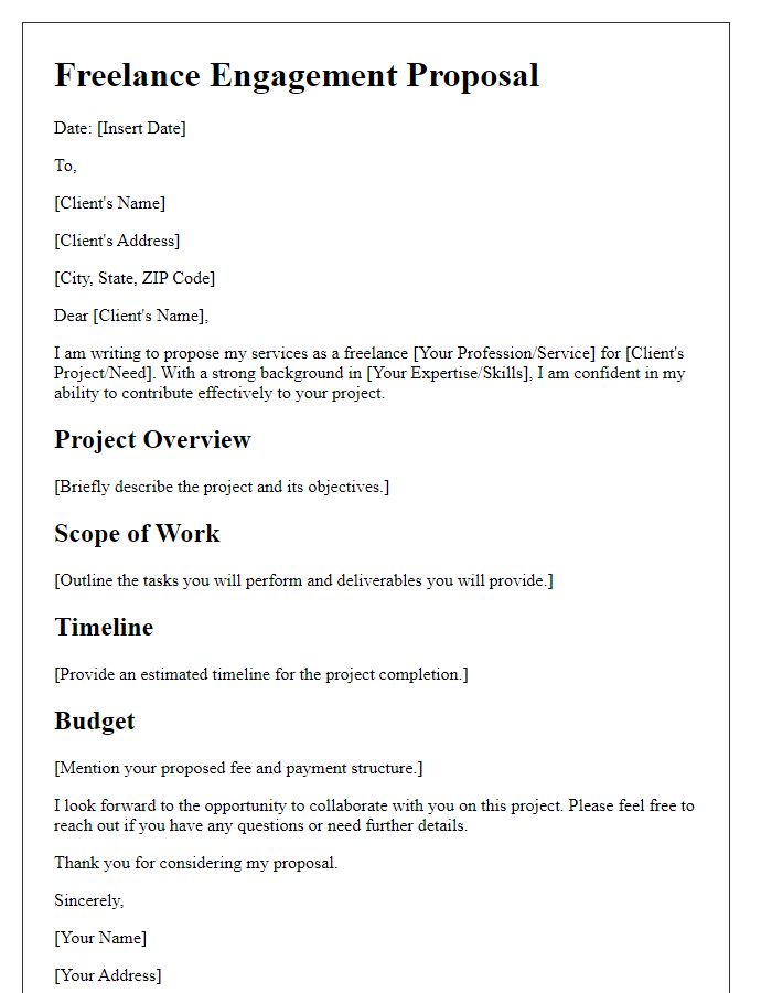 Letter template of freelance engagement proposal