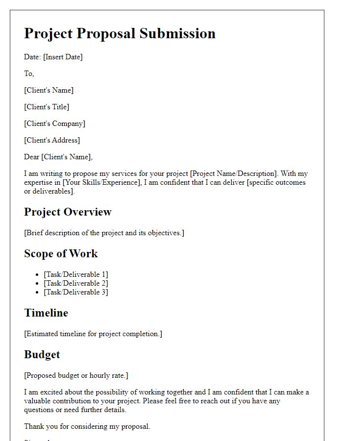 Letter template of freelance project proposal submission