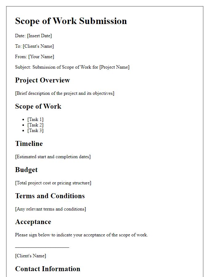 Letter template of freelance scope of work submission