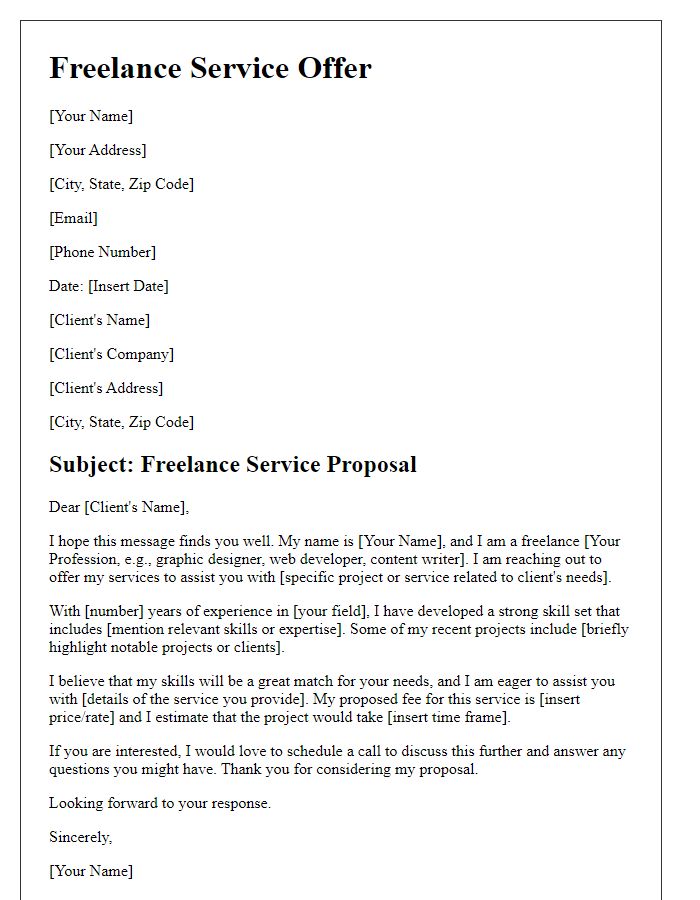 Letter template of freelance service offer