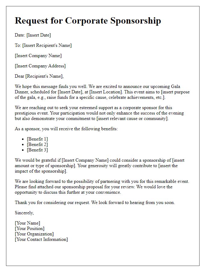 Letter template of gala dinner corporate sponsorship request