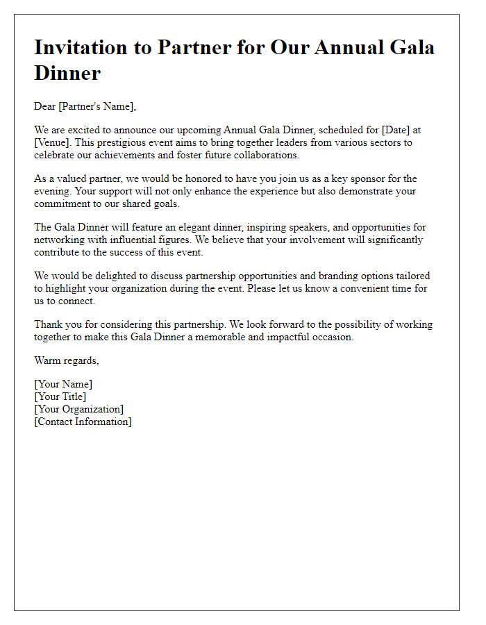 Letter template of gala dinner partnership invitation