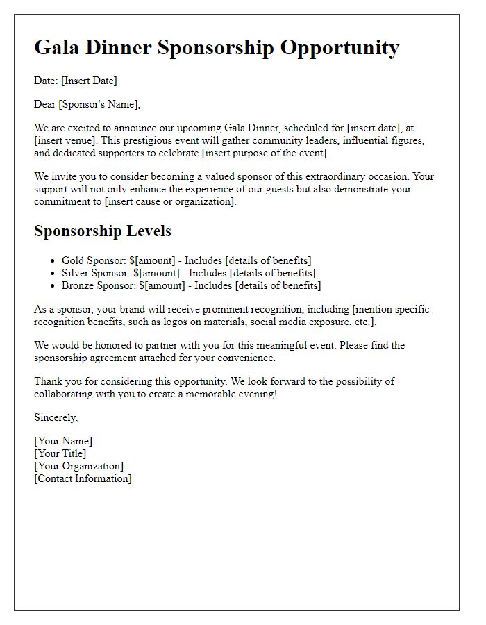 Letter template of gala dinner sponsorship opportunity