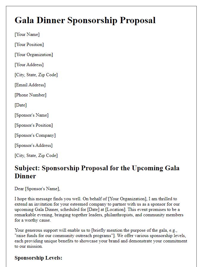 Letter template of gala dinner sponsorship proposal