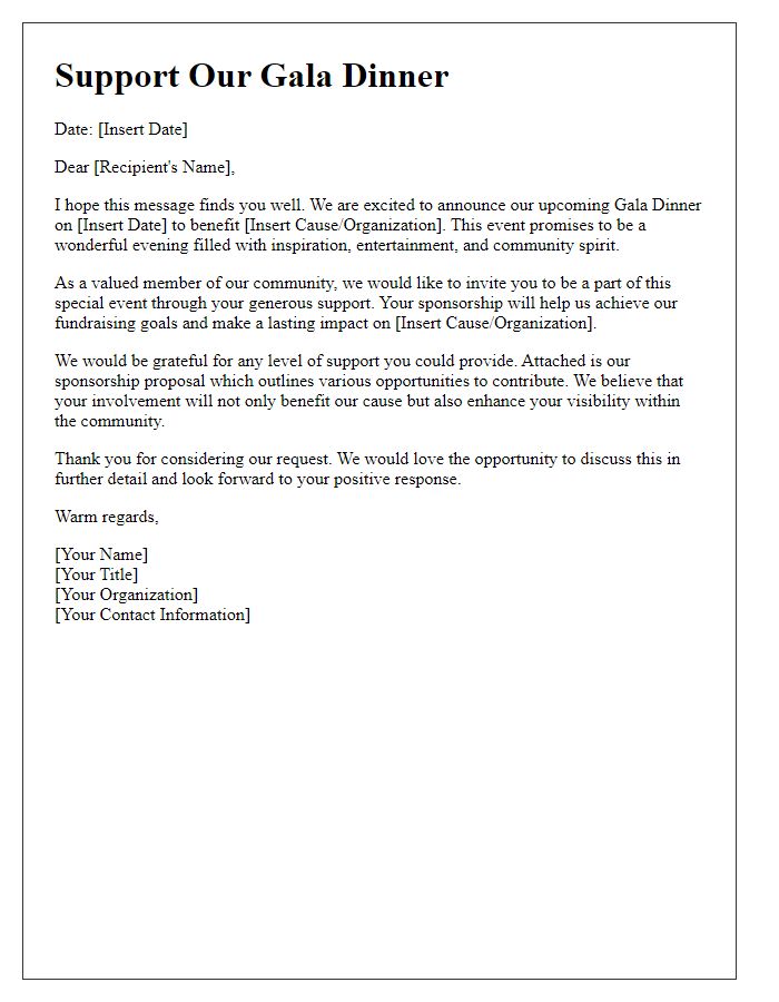 Letter template of gala dinner support solicitation