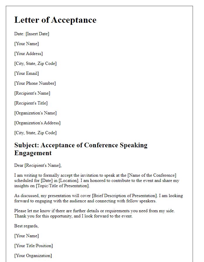 Letter template of acceptance for conference speaking engagement