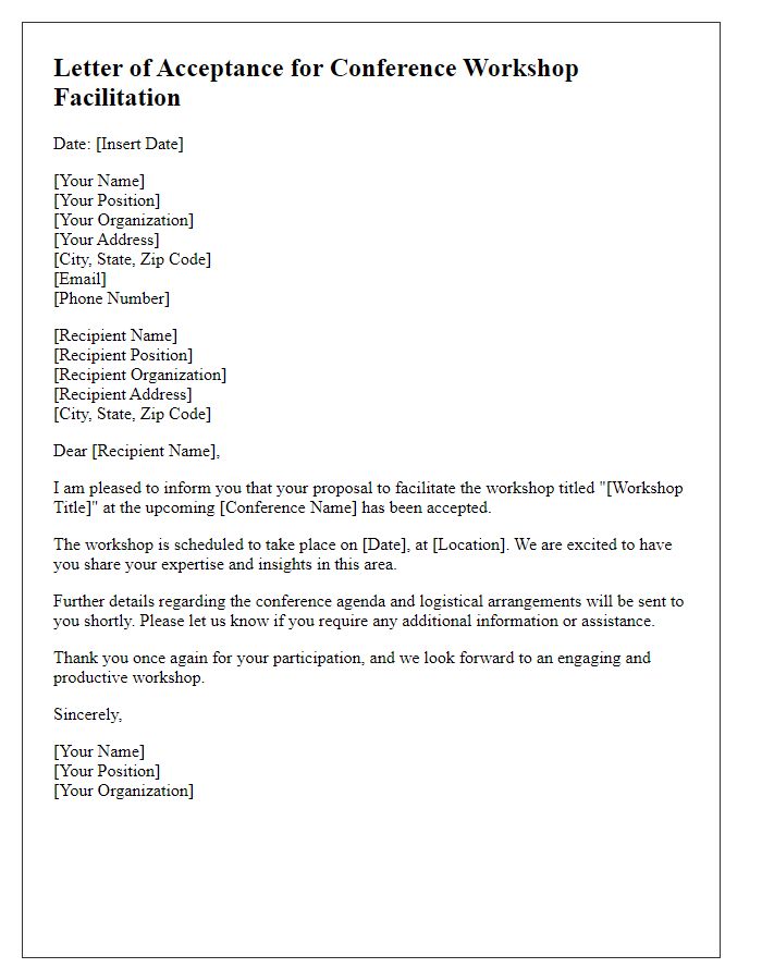 Letter template of acceptance for conference workshop facilitation