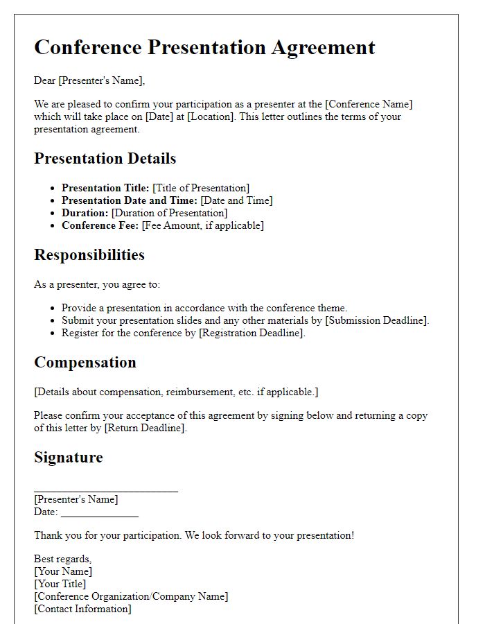 Letter template of agreement for a conference presentation