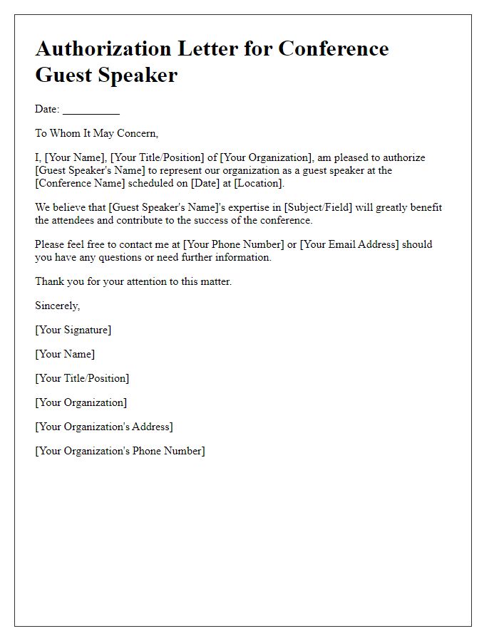 Letter template of authorization for conference guest speaker