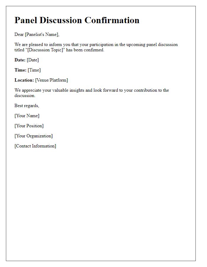 Letter template of notification for panel discussion confirmation