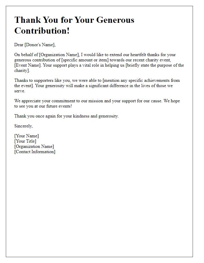 Letter template of acknowledgement for charity event contributions