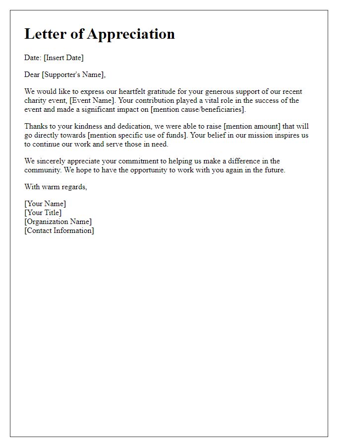 Letter template of appreciation for charity event supporters