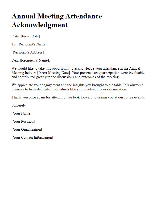 Letter template of Annual Meeting Attendance Acknowledgment