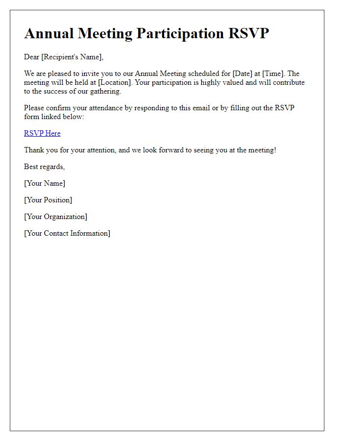 Letter template of Annual Meeting Participation RSVP