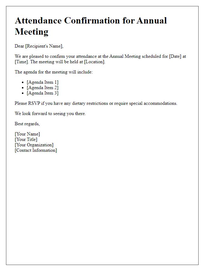 Letter template of Attendance Confirmation for Annual Meeting