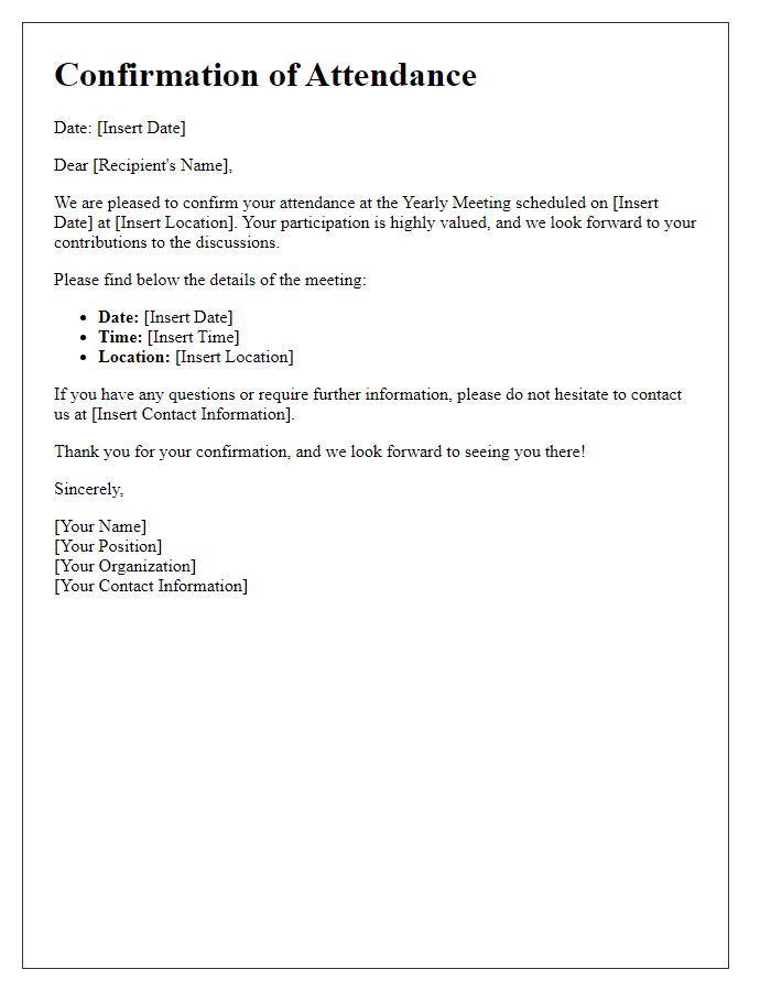 Letter template of Confirmation of Attendance for Yearly Meeting