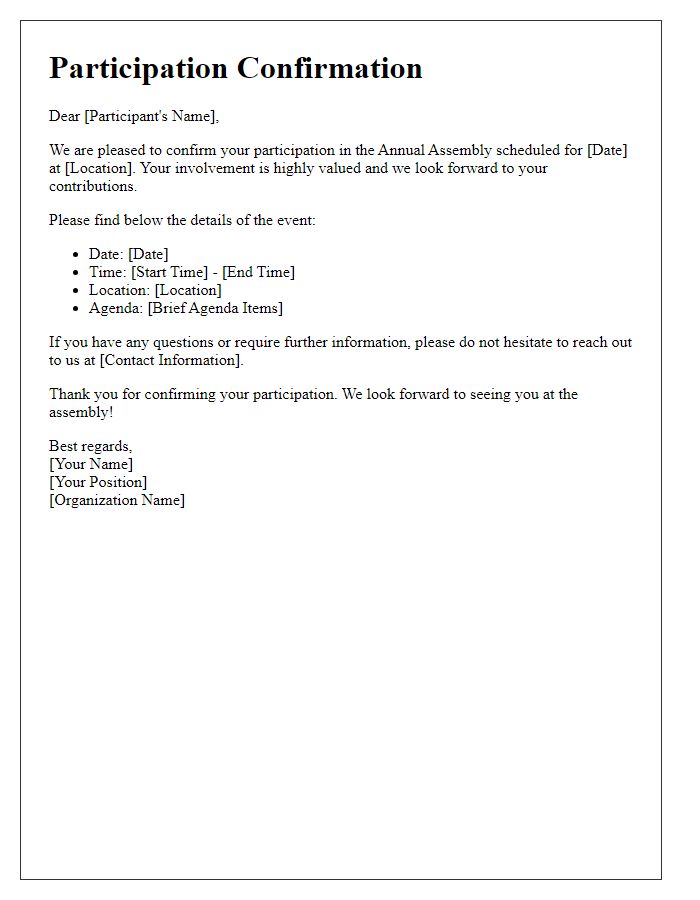 Letter template of Participation Confirmation for Annual Assembly