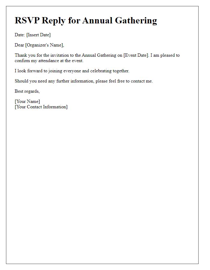 Letter template of RSVP Reply for Annual Gathering