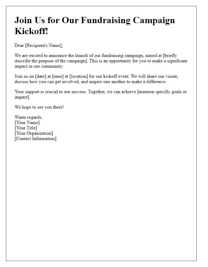 Letter template of fundraising campaign kickoff